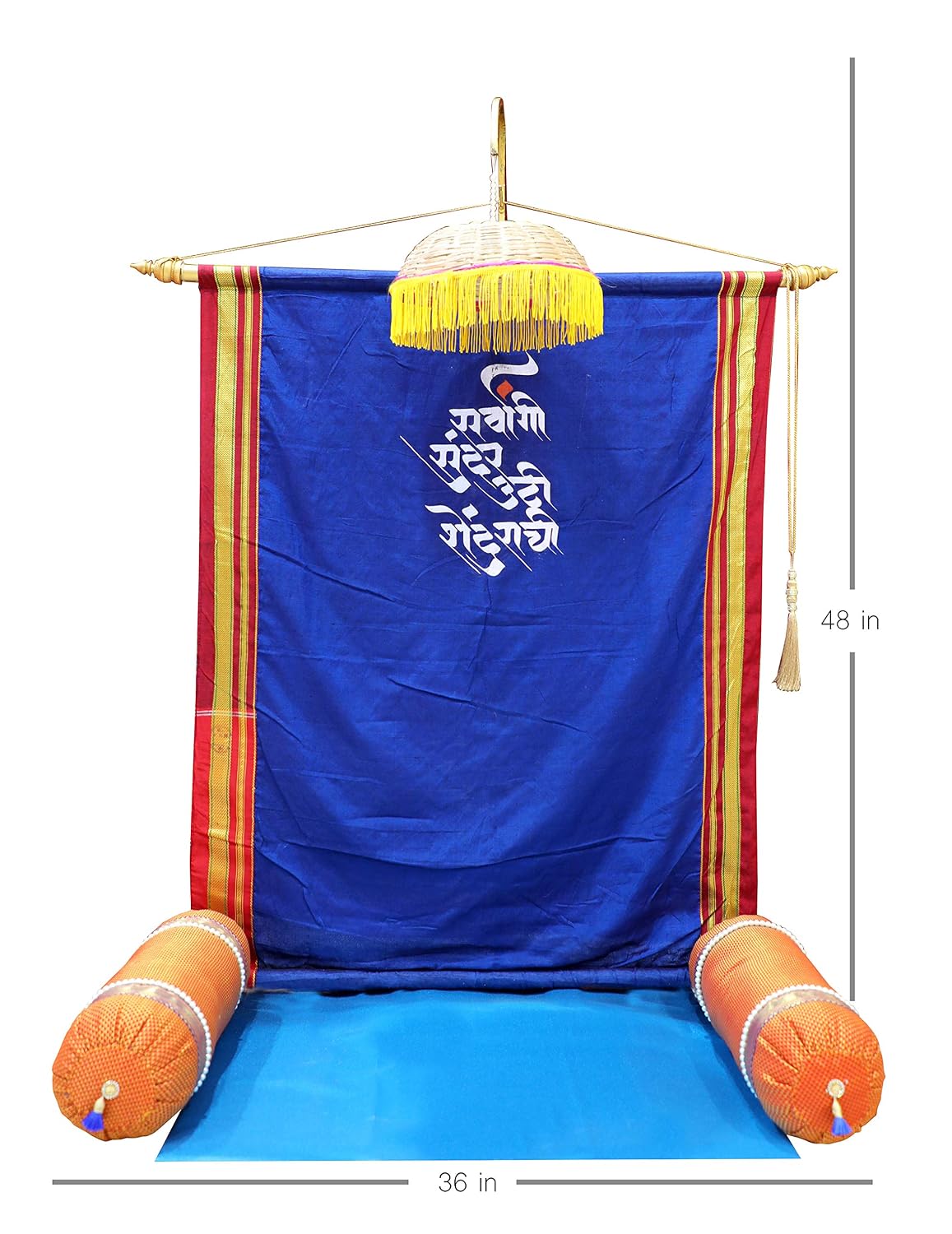 Eco-Friendly Ganpati Makhar Decoration | Irkkal Saree Backdrop | Foldable | Easy to Assemble | Shahi Lakhota Style Blue Ganpati Decor