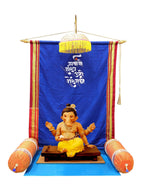 Eco-Friendly Ganpati Makhar Decoration | Irkkal Saree Backdrop | Foldable | Easy to Assemble | Shahi Lakhota Style Blue Ganpati Decor